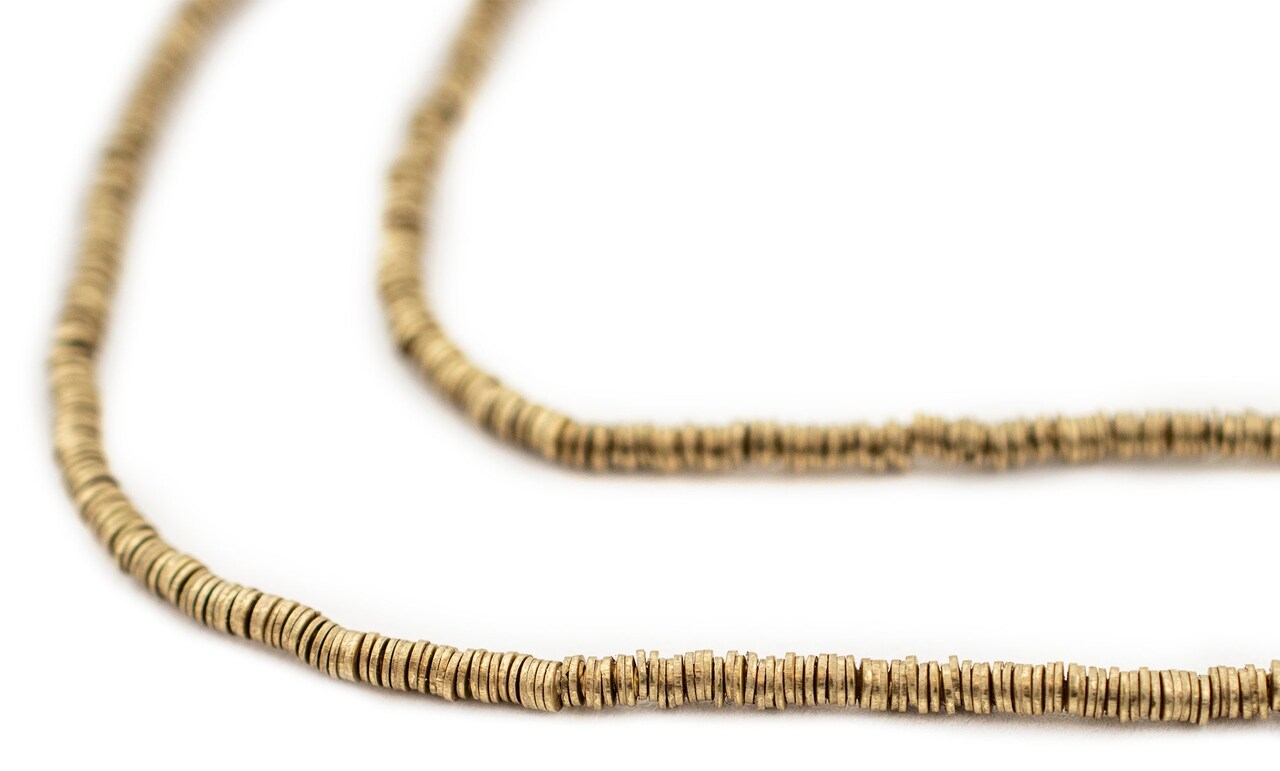 The Bead Chest Brass Flat Disk Heishi Beads (2mm), 24" Strand, Handmade for Jewelry Making & Crafts | Approximately 1400 Beads